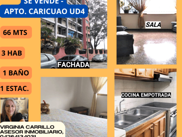 CARICUAO-UD4, SE VENDE ACOGEDOR APTO. 66MT2