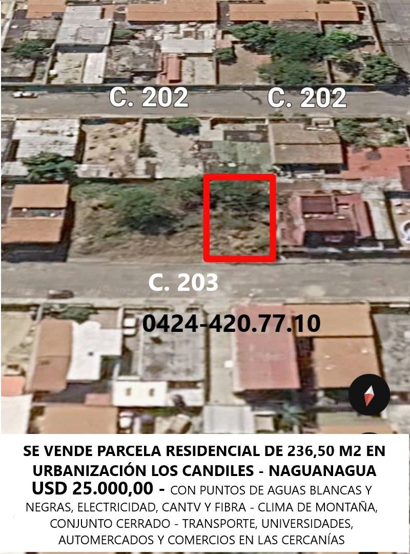 VENTA DE PARCELA RESIDENCIAL. URB LOS CANDILES, NAGUANAGUA